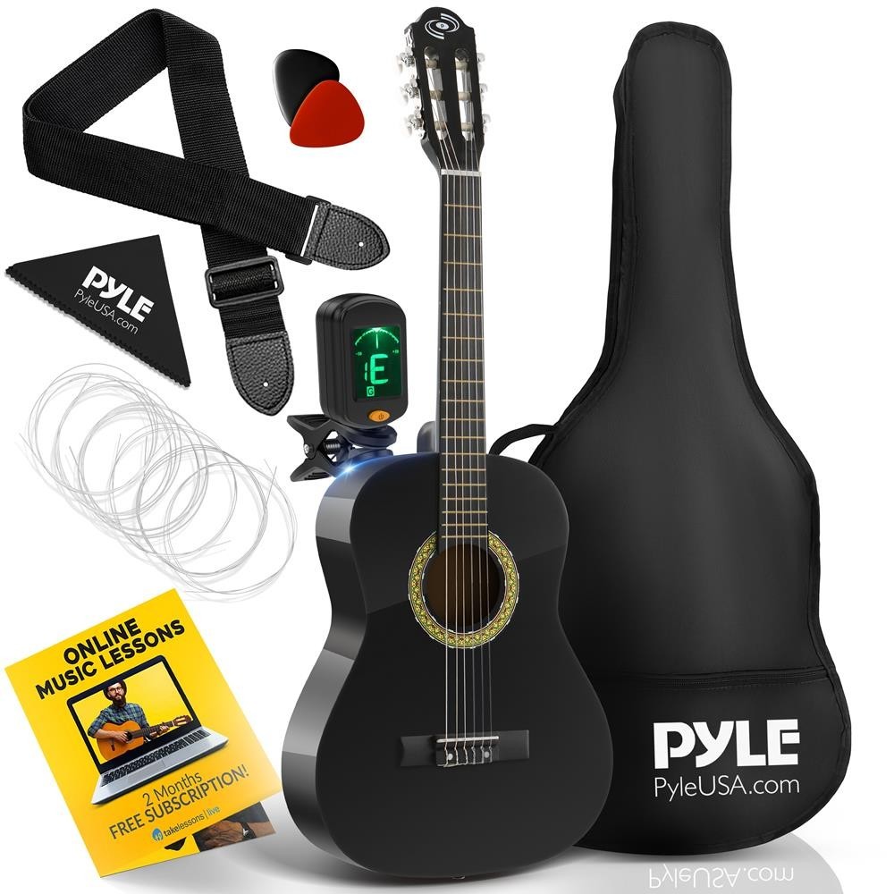 Pyle 36'' 6-String Classic Guitar -3/4 Size Scale Guitar w/ Digital Tuner -Black