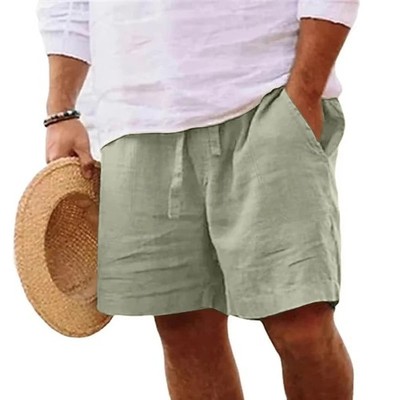 Men s Cotton Linen Lightweight Gym Beach Shorts Summer Casual Fit Pants Fun Gift