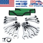SK 14Pcs Stubby Ratcheting Combination Wrench Set Metric 10-18mm SAE 3/8''-3/4''