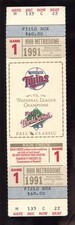 1991 World Series FULL Ticket Game 1 Atlanta Braves at Minnesota Twins EX