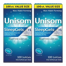 2-Pack Unisom SleepGels Nighttime Sleep-Aid Diphenhydramine HCI 50 mg 2 x 100 Ct