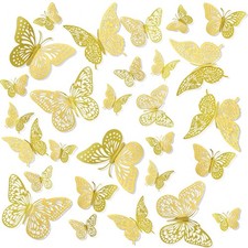 Butterfly Decorations, 3D Gold Butterflies Wall Decor Cake Birthday Decorations