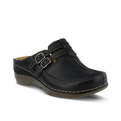 Spring Step Happy Multi-Strap Leather Slip-On Clogs with Buckle Detail and Remov