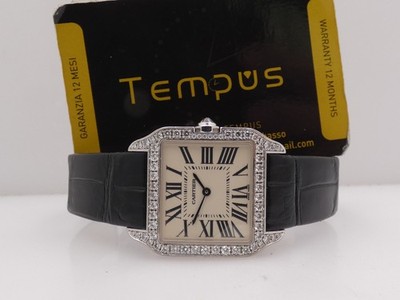 CARTIER SANTOS DUMONT 2858 BOX & PAPIERE 18KT WEISSGOLD & DIAMANTEN WH100251 UHR