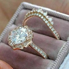 2Ct Round Cut Simulated Diamond Wedding Bridal Ring Set 14k Yellow Gold Plated