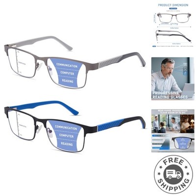 Men's Rectangle Metal Frame Multifocal Glasses - 1.5x with Blue Light Filter