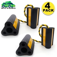 4 Pack Multi-Purpose Three Sided Heavy Duty Rubber Wheel Chocks with 3ft. Rope