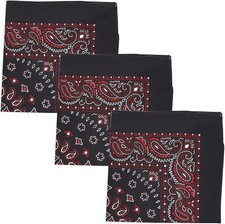 Two Tone Paisley Bandana - Set of 3 Black