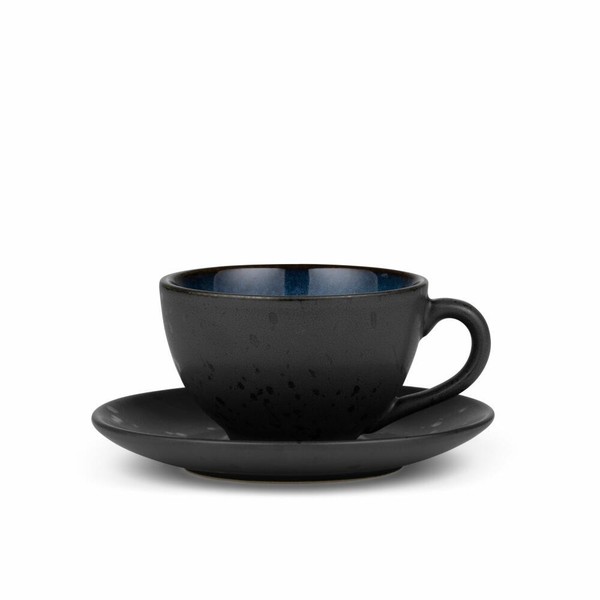 Bitz Tasse Mit Untertasse 24 Cl Steinzeug Schwarz Dunkelblau Robust Stapelbar-image