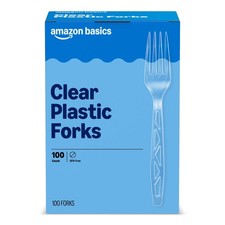 Amazon Basics Disposable Clear Plastic Forks Premium Quality 100 Count Large