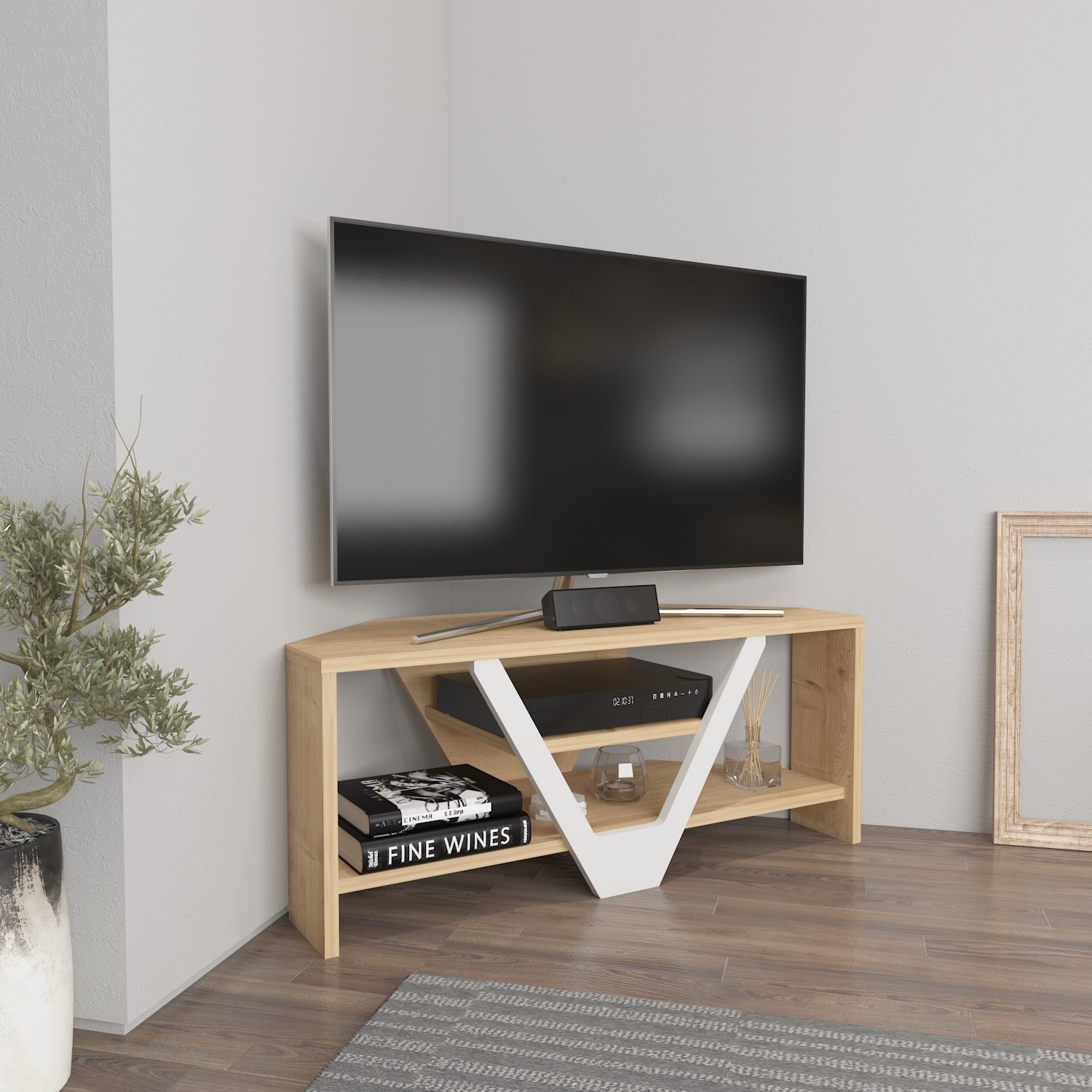 Decorotika Karin 35 Inch Corner TV Stand, Space-Saving Media Console