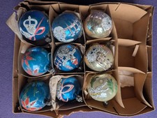 Lot 9 VTG Poland Fantasia Brand Hand Painted Glass Christmas Ornaments Snowman..