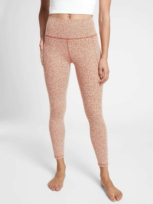 ATHLETA Rust Orange Cheetah SALUTATION Stash Pocket Textured 7/8 Leggings Sz XS