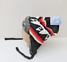 Trapper Hat Knit with Faux Fur - Lined with Ties - Black -  One size fits most