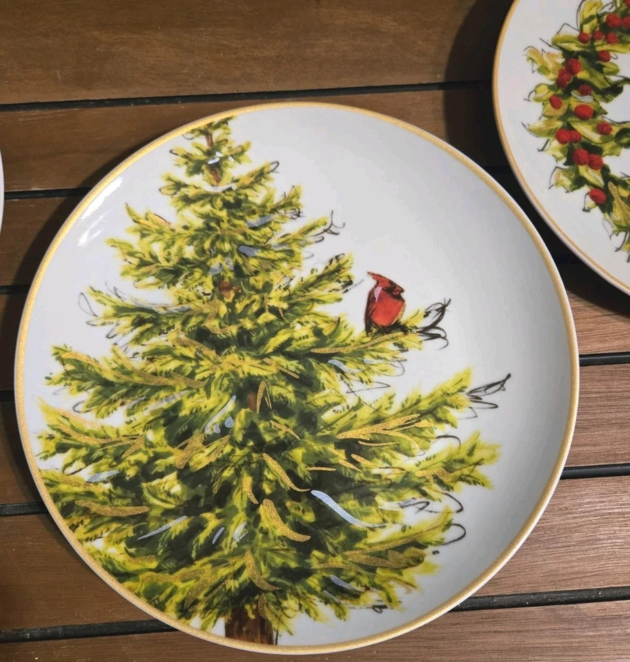 Pottery Barn Holiday Christmas Forest 4 Piezas Ensalada Postre Platos Sin Caja Nuevo Foto 3 de 4