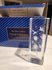 THE GLASS GALLERY CRYSTAL COLLECTION "I LOVE YOU" FLOWER PAPERWEIGHT / DISPLAY
