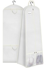 72" Bridal Wedding Gown Dress Garment Bag 15" Gusseted Garment Cover Shoe Poc...