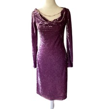 VTG Y2K Fairy Lavender Velvet Midi Dress XS Neck Chain Formal Event Party