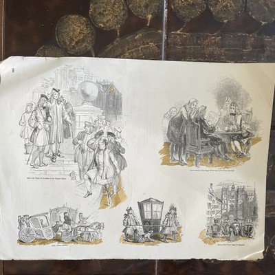 Antique Old Print  C1890 Sir Roger De Coverley Sedan Chair State Coaches