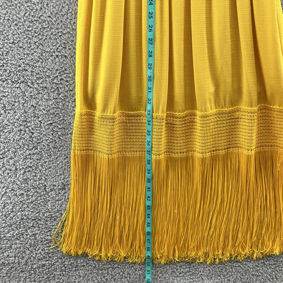 Vestido Trina Turk Feminino 2 Franjas Amarelas Midi Boho Califórnia Maxi Forrado Verão - Imagem 4 de 4