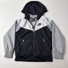 Nike Jacket Youth XS 4-5 Years Black Gray White Full Zip Hooded Windbreaker