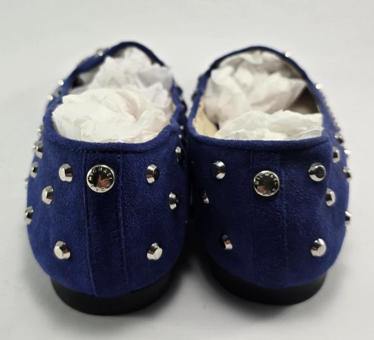 Michael Kors Mujer Ballet Planos Sin Cordones Talla 6 Mediano Azul Gamuza Plateado Tachuelas Foto 2 de 4