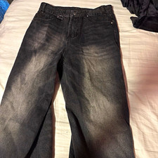 Mens Black Denim Jeans Straight Leg Regular F...