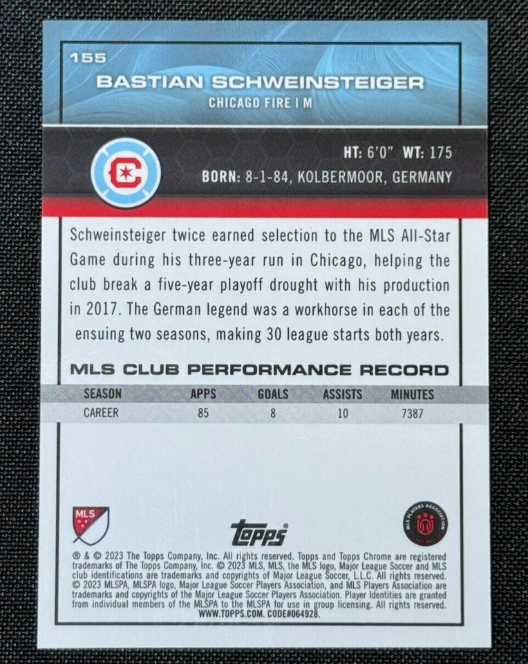 Bastian Schweinsteiger 2023 Topps Chrome MLS Gold /50 Flashbacks - Chicago Fire - Image 2 of 2