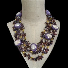 3 strands white coin pearl crystal necklace