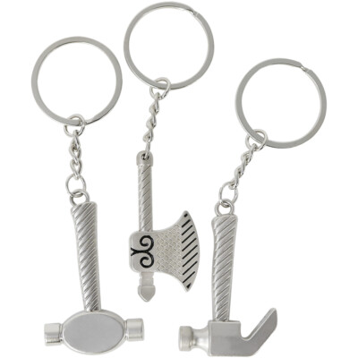 3x Wikinger-Schlüsselanhänger, Hammer und Beil aus Metall als Anhänger