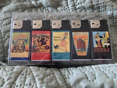 Scripto Set Of Five (5) Retro Lite Lighters With Pop Art Design In Package