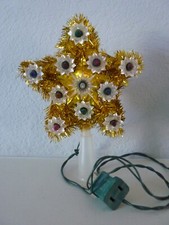Gold Tone Tinsel Star/Snowflake 11 Light Christmas Tree Topper w/Box Works