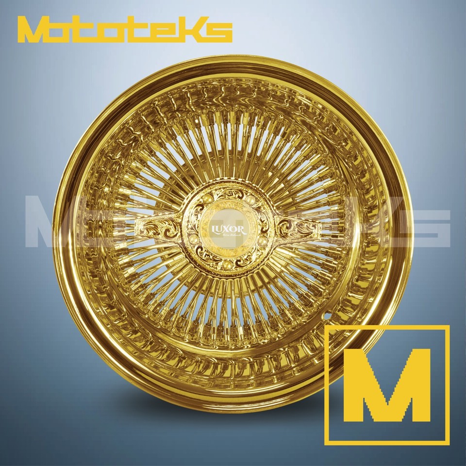 13X7 LUXOR WIRE WHEELS 100 STRAIGHT REV 24k ALL GOLD SINGLE ENGRAVED | eBay