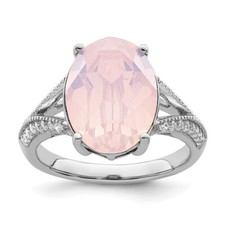 Sterling Silver Cubic Zirconia  Pink Crystal Ring Size 8 for Women 3.78gm
