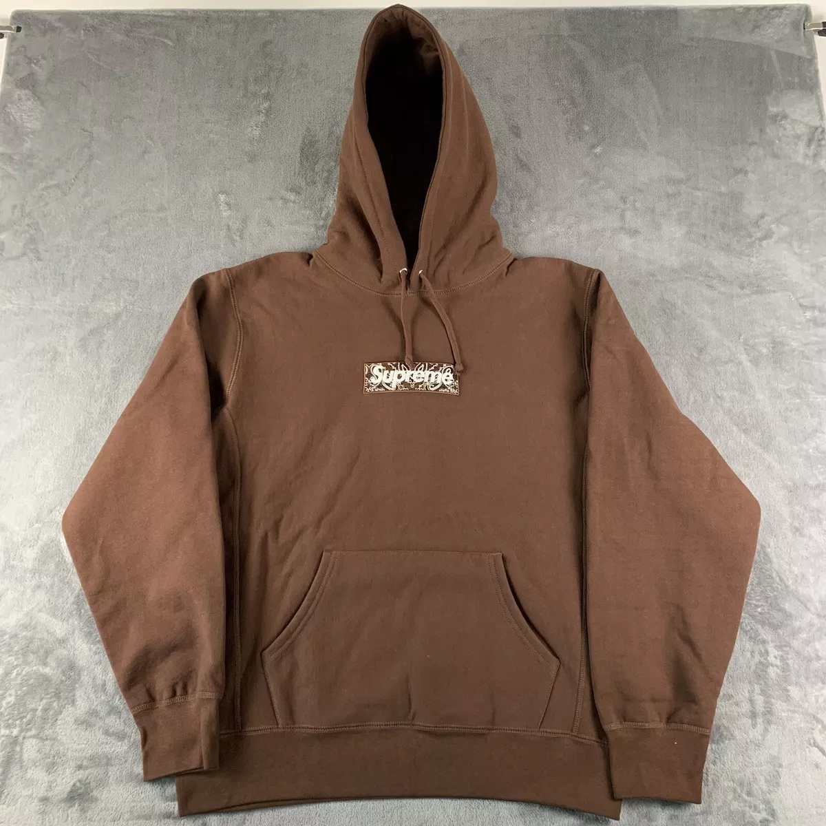 Supreme Bandana Box Logo Hoodie Paisley FW 2019 Brown Large L 100