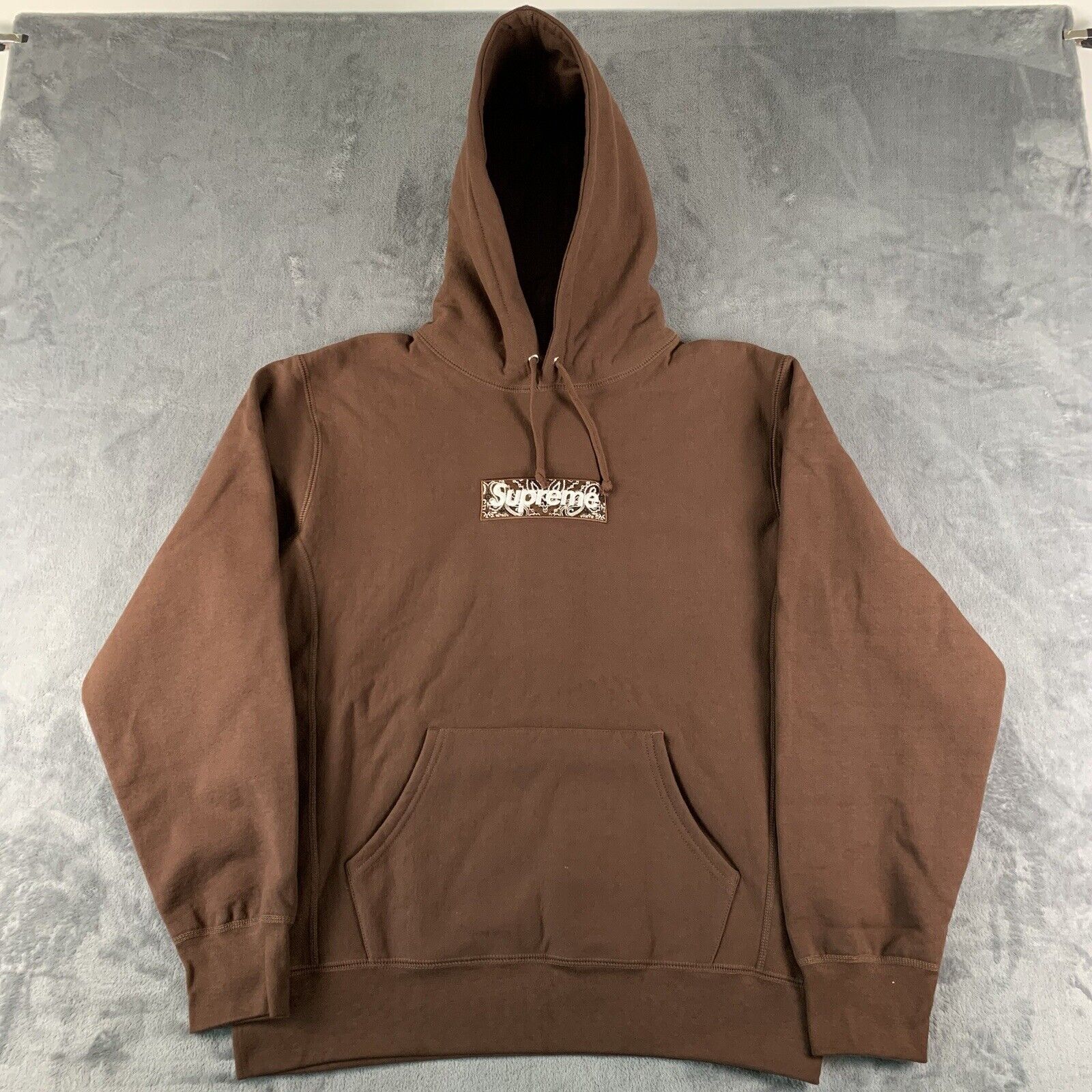 Supreme Bandana Box Logo Hoodie Paisley FW 2019 Brown Large L 100% Authentic