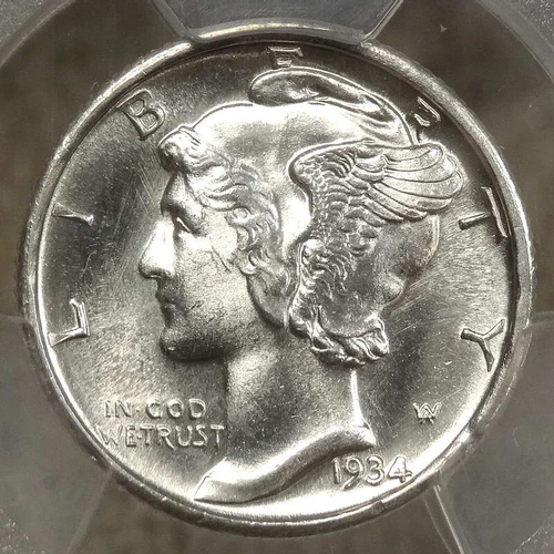 1934-D Mercury Dime, PCGS MS-65, Prooflike?, 95% Full Bands