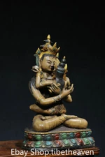 12.4" Old Tibetan Copper Gold Buddhism Devas of Pleasure Happy Buddha Statue