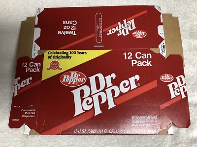 Vtg 1980's Dr Pepper Carton Unused for 12/12 oz Cans 100th