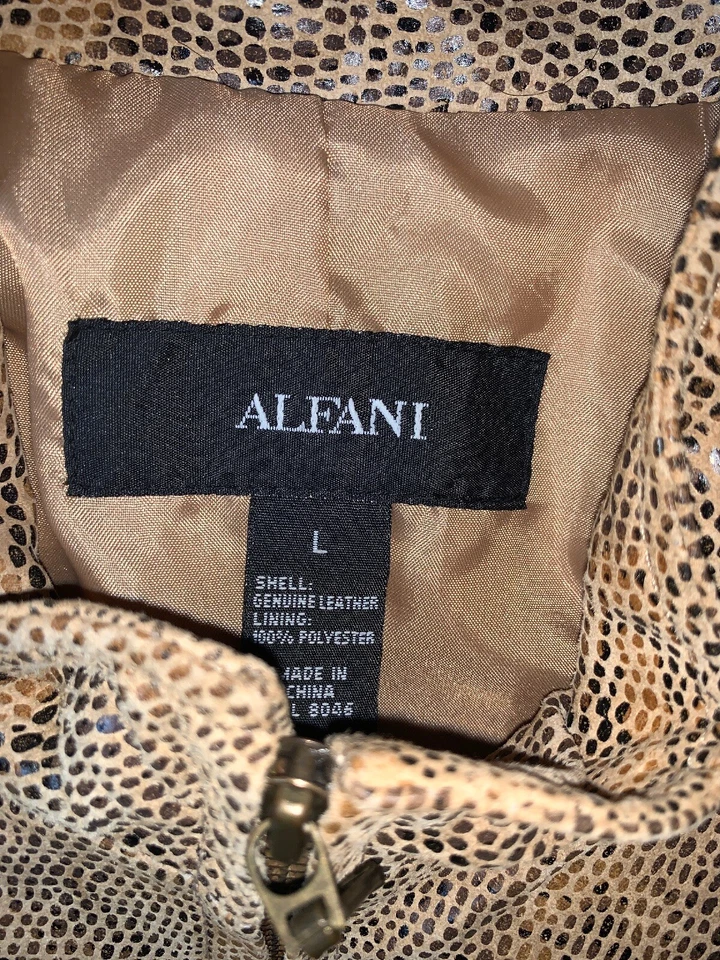 Preowned- Alfani Python Skin Leather Bomber Jacket Womens (Size L) - Image 3 of 4