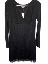 NWT Boston Proper Muse Black Dress Size 84 long sleeve Flapper