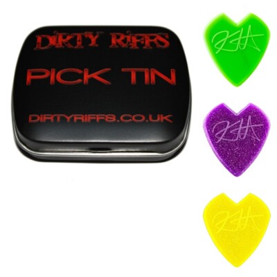 3 x Dunlop Kirk Hammett Jazz III 1,38 mm verschiedene Gitarrenplektren in einer Plektrum-Dose