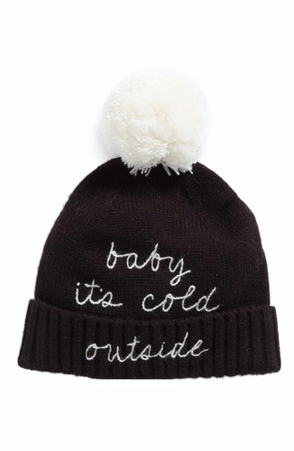 Cold Outside Pom Beanie Hat Black 