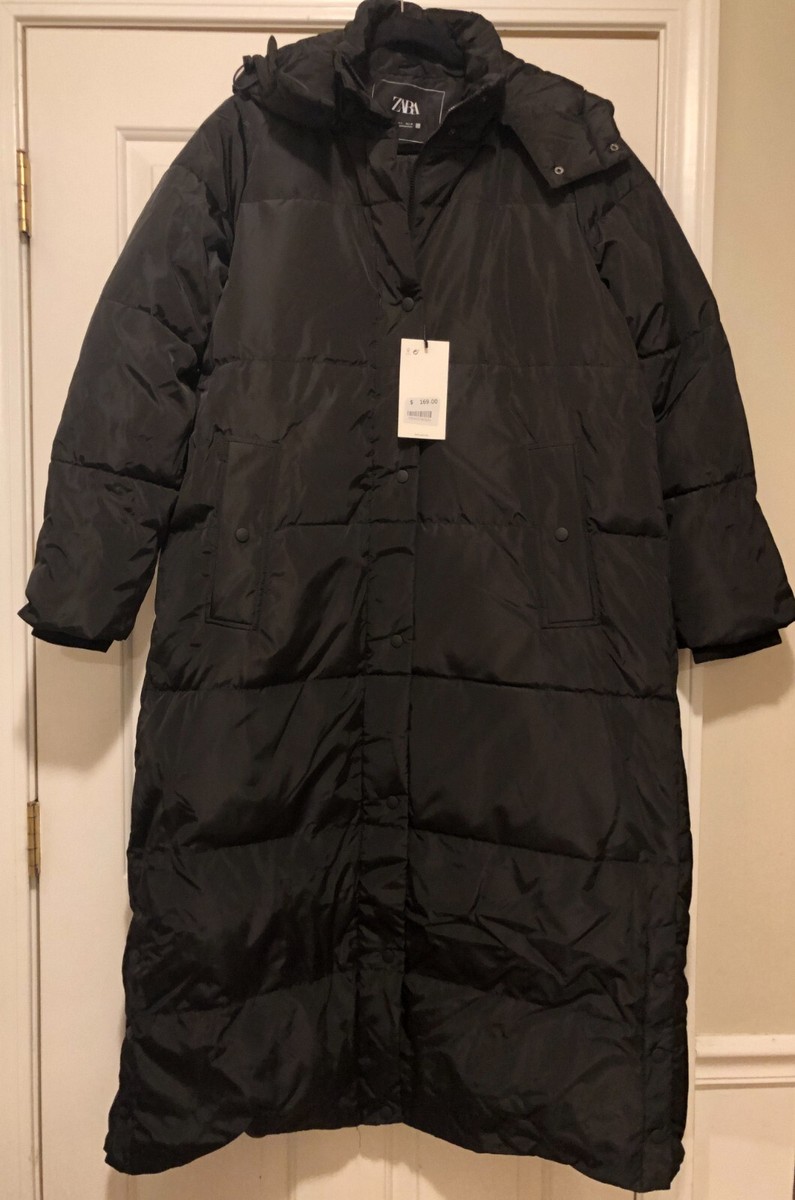 ZARA WOMEN NEW EXTRA-LONG PUFFER COAT BLACK 3046/226 BLOGGERS XS