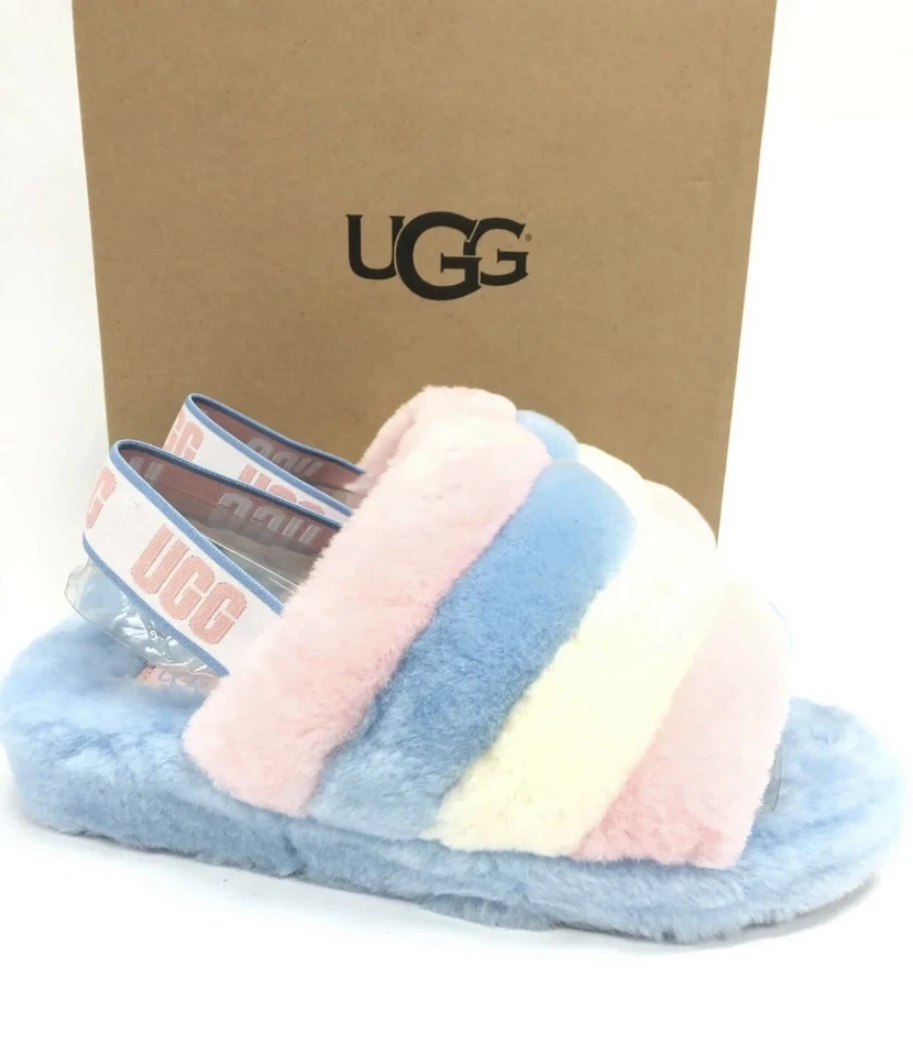 Zapatillas UGG Fluff Yeah Slide Pride Rayas Azul Rosa Blanco PARA HOMBRES EE. UU. 11 Foto 2 de 4