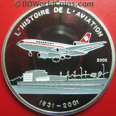 2002 CHAD 1000 FRANCS SILVER PROOF MCDONNELL-DOUGLAS DC-10 JET AIRLINER AVIATION