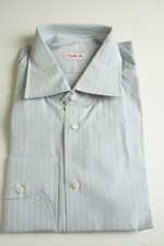 Isaia 100 Cotton Light Blue White Striped Dress Shirt Sz 45 18 BRAND NEW