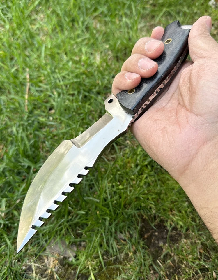 "Herramienta D2 hecha a mano acero caza hoja fija rastreador cuchillo funda EDC supervivencia 10""" Foto 3 de 4