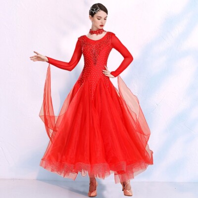 Latin Ballroom Dance Dress Modern Salsa Waltz Standard Long Dress#N133 2 Colors