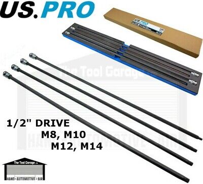 US PRO Tools 4pc 1/2" dr Extra Long Spline Bit Sockets M8 M10 M12 M14 NEW 3389